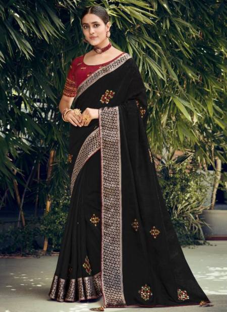Black Colour 5D LAJRI Heavy Wedding Wear Soft Cotton Designer Saree Collection 11621